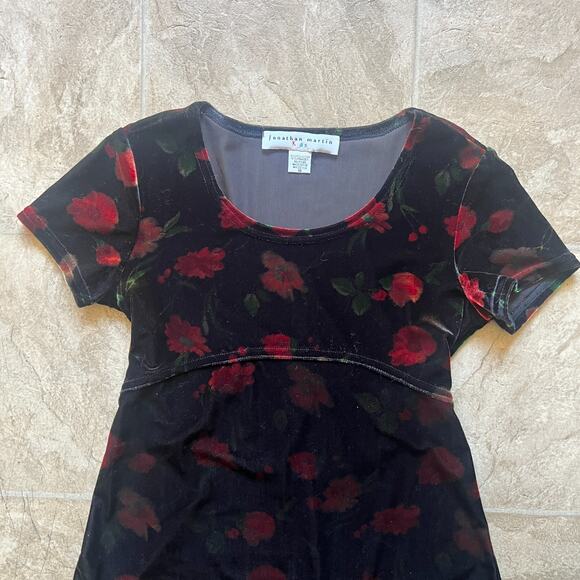 Vtg Y2K Jonathan Martins Girls Velvet Maxi Dress 10 Floral Whimsigoth Holiday - Picture 2 of 9